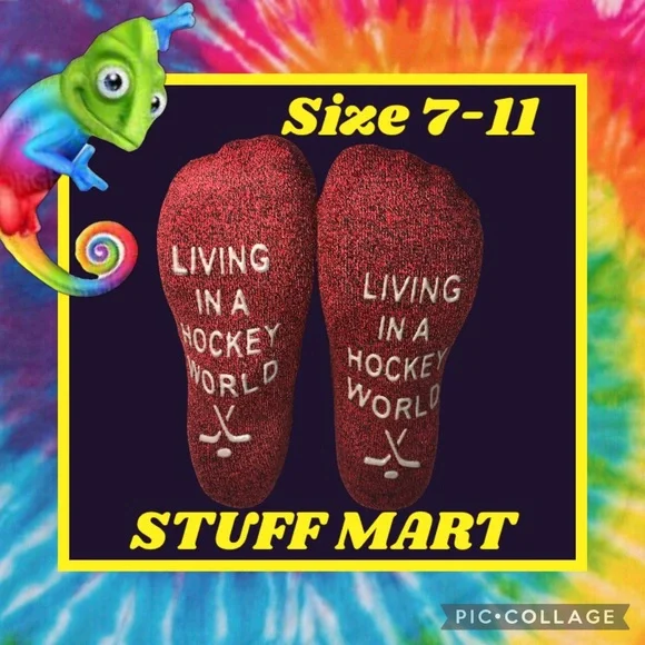 3/$30 MENS FUNNY QUOTE SAYINGS SOCKS LIVING IN A HOCKEY WORLD SIZE  7-11 - Picture 7 of 8